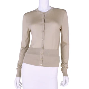 Dolce&Gabbana Beige Pure Silk Knit Cardigan IT 44 AU 10 12 Long Sleeve Rib Trim - Picture 1 of 17