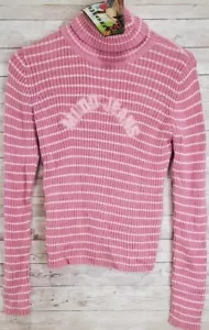 Y2K MUDD Spellout rosa e bianco righe junior large nuovo con etichetta girocollo ritagliato - Foto 1 di 11