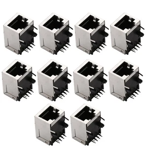 10* RJ45 Right Angle Network Ethernet 8P8C Female Socket PCB Solder Connectors c - Afbeelding 1 van 6