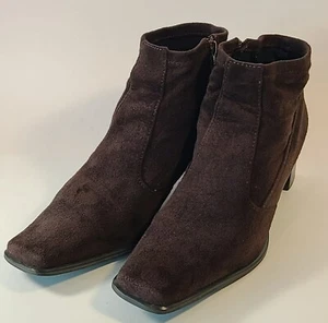 Franco Sarto Women's Ankle Boots Brown Zip Block Heel Square Toe Size 8M - Picture 1 of 11