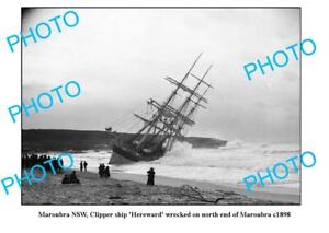 OLD 6 x 4 PHOTO MAROUBRA NSW CLIPPER SHIP HEREWARD WRECKED ON BEACH c1898