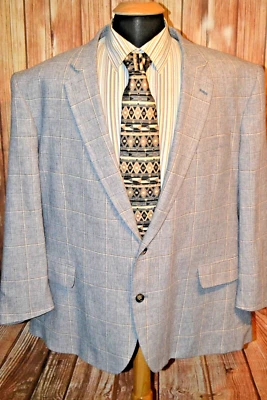 Abrigo deportivo Stafford para hombre mezcla de lino a cuadros doble ventilación 2 botones delanteros talla 52R Foto 1 de 4