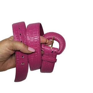 Vintage 80er Echt Leder Gürtel L Fuchsia Hot Pink Krokoprägung Barbiecore - Bild 1 von 13