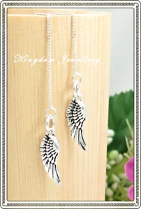 Solid 925 sterling silver Angel wings threader earrings - Picture 1 of 7