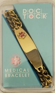 NUEVO DOC TOCK ~ TONO DORADO ~ PULSERA MÉDICA ~ INFORMACIÓN DE EMERGENCIA ~ ACERO INOXIDABLE - Imagen 1 de 6