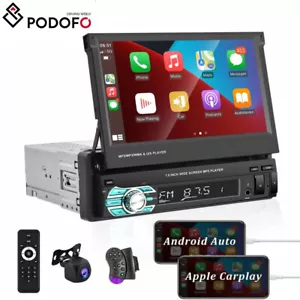 7" Car Stereo 1 Din Apple Carplay Android Car Touch Screen Bluetooth USB + Camera - Picture 1 of 12