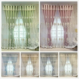 1 Panel Luxus Blackout Vorhang Jalousie Blumenmuster Mit Doppelschicht Drapiert - Bild 1 von 17