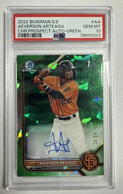 2022 Bowman Chrome Sapphire Prospect Auto Aeverson Arteaga Green /50 PSA 10 - Image 1 of 2