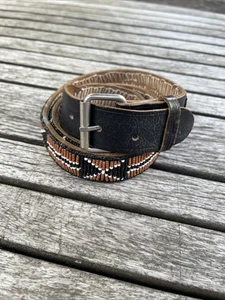 Vintage Hand Made Small Beaded Leather Cowgirl Boho Western Belt - Picture 1 of 13