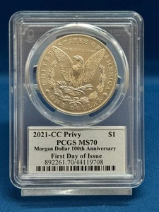 2021-CC Morgan Silver Dollar PCGS MS70 FDOI - Carson City Privy Mark - Foto 1 di 4