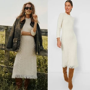 Nuevo con etiquetas Vestido Suéter Jacinth House Tuckernuck Freya Flecos Grande Crema Tejido con Cable - Imagen 1 de 10