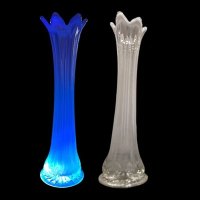 Antique 1905 Dugan Opalescent Glass Fluted Vase Cased Manganese 6 Panel EAPG 12" - Image 1 of 4