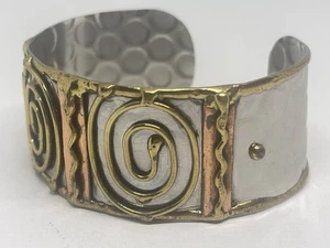 Bracciale Vintage Moderno Brutalista Argento Ottone Rame Metallo Misto 6,5” - Foto 1 di 9