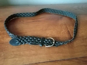 Cintura vintage in pelle intrecciata nera fibbia in metallo 95 cm - Foto 1 di 3