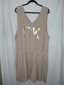 Calvin Klein donna 3X pagliaccetto senza maniche scollo a V cravatta vita pantaloncino marrone beige - Foto 1 di 11