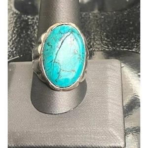 MEN'S 925 STERLING SILVER AND TURQUOISE RING SIZE 11 SKY - Picture 1 of 6