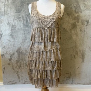 Boho Bohemian Flapper 1920s Lace Tiered Dress Sz M - Picture 1 of 12