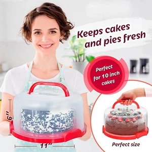 Large Sturdy Round Cake Carrier for Cupcakes Pies 11 in with Collapsible Handles - Picture 1 of 7