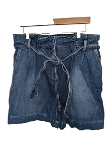 Boden Womens Paperbag Pleated High Waisted Belted Blue Denim Jean Shorts Size 10 - Picture 1 of 10