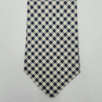 Polo Ralph Lauren White & Blue w/ Gingham Pattern Linen Necktie Handmade in USA - Image 1 of 4