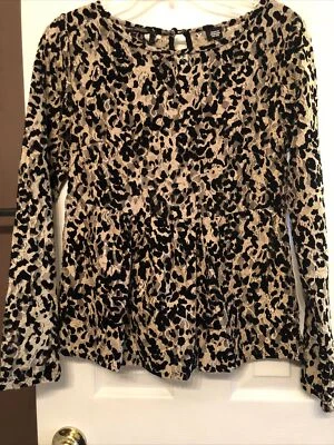 Nuevo con etiquetas Top Miss Me Negro Caqui Encaje Mangas Largas Estampado Animal Pequeño Foto 1 de 4