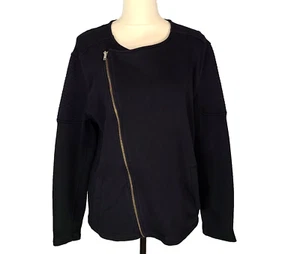 ASOS Black Asymmetric Zip Up Sweatshirt Jacket MED Quilted Edgy Punk Lightweight - Picture 1 of 11