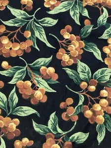 VTG Concord Fabric Brown Grapes Green Leaves on Black 2.5Y x 42" Width - Picture 1 of 3