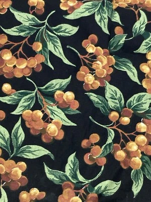 VTG Concord Fabric Brown Grapes Green Leaves on Black 2.5Y x 42" Width - Image 1 of 3