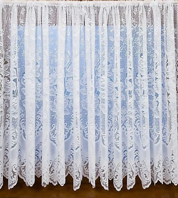 ANKARA THICK WHITE FLORAL LACE NET CURTAIN - SOLD BY WIDTH -PRIVACY-FREE POSTAGE - Image 1 of 3