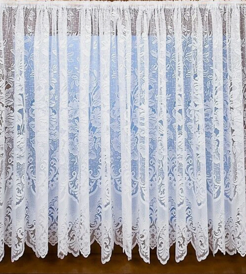 ANKARA THICK WHITE FLORAL LACE NET CURTAIN - SOLD BY WIDTH -PRIVACY-FREE POSTAGE - Image 1 of 3