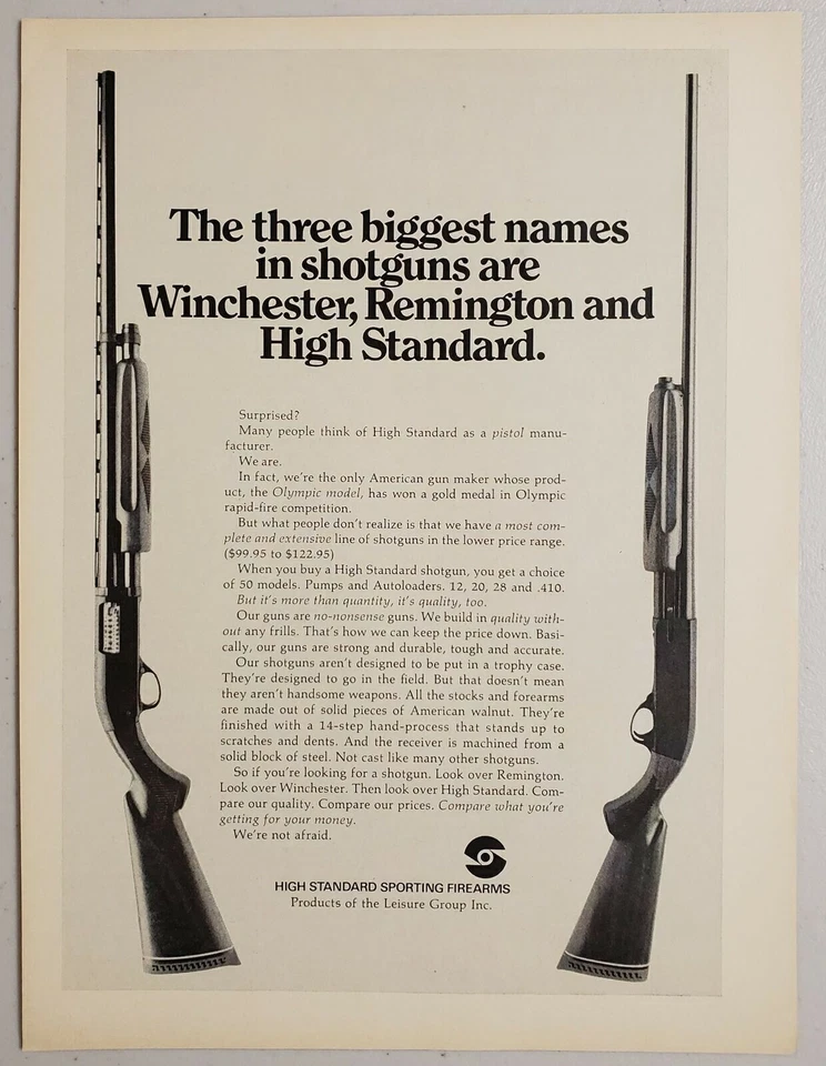 1971 Печатная реклама высокого стандарта дробовики насосы и автозагрузчики сравнить с топ-моделями - Изображение 1 из 1