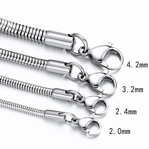 0.9-8mm Stainless Steel Men Women Round Snake Chain Necklace 7-47'' Never Fade - Picture 1 of 3