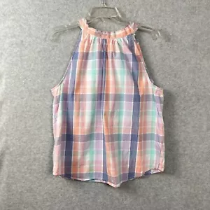 J Crew Blouse Womens Medium Multicolor Plaid Sleeveless Bow Back Halter Top - Picture 1 of 9