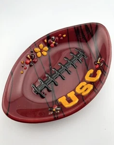 USC Trojans Fused Glass College Football Shaped Shallow Bowl Trinket Dish - Picture 1 of 14