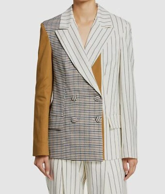 $2690 Oscar de la Renta Womens Ivory Double Breasted Patch Silk Blazer Jacket 14 - Image 1 of 4