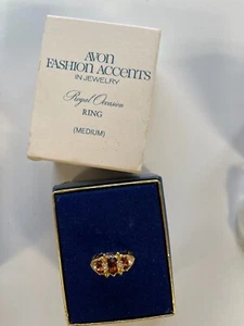 Vtg '73 Avon ROYAL OCCASION Ring Gold Tone Rubys Rhinestones Sz 6-7.5 w Box NOS - Picture 1 of 3