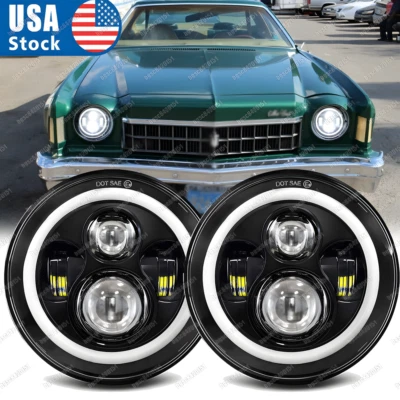 Пара 7-дюймовых круглых светодиодных фар дальнего/ближнего света дневного света для Chevy Monte Carlo 1970-1975 - Изображение 1 из 4