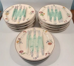 Coppia di piatti in maiolica di asparagi francesi 10", fiori: Longchamp Pompadour - Foto 1 di 10