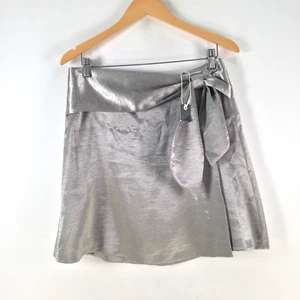 NEW Esprit skirt womens 12 silver mini belted zip A-line 111903 - Picture 1 of 12