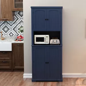 72" Tall Kitchen Storage Cabinet Pantry Cupboard w/ 4 Doors & Adjustable Shelves - Picture 1 of 8