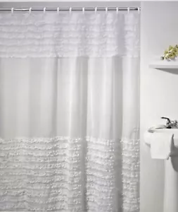 Elegant Shabby Boho Chic RUFFLED Shower Curtain Bohemian RUFFLE RUFFLES White - Picture 1 of 16