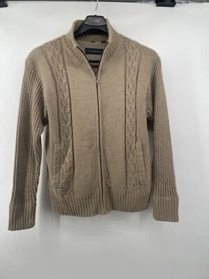 Suéter de Pescador Club Room Para Hombres Grande Lana Tostada Forrado Sherpa Cremallera Completa Tejido con Cable Foto 1 de 4