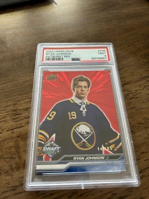2023 Upper Deck Ryan Johnson Draft # 735 PSA 9 MINT Outburst Red 14/25 Buffalo - Image 1 of 2