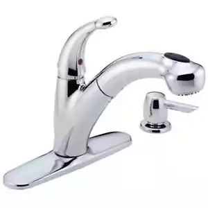 Delta Cicero Single Handle Pull-Out Kitchen Faucet w/ Soap Dispenser Chrome NEW - Picture 1 of 9
