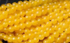 Wholesale Genuine Natural Smooth 4mm Yellow Jade Round Gems Loose Beads 15"