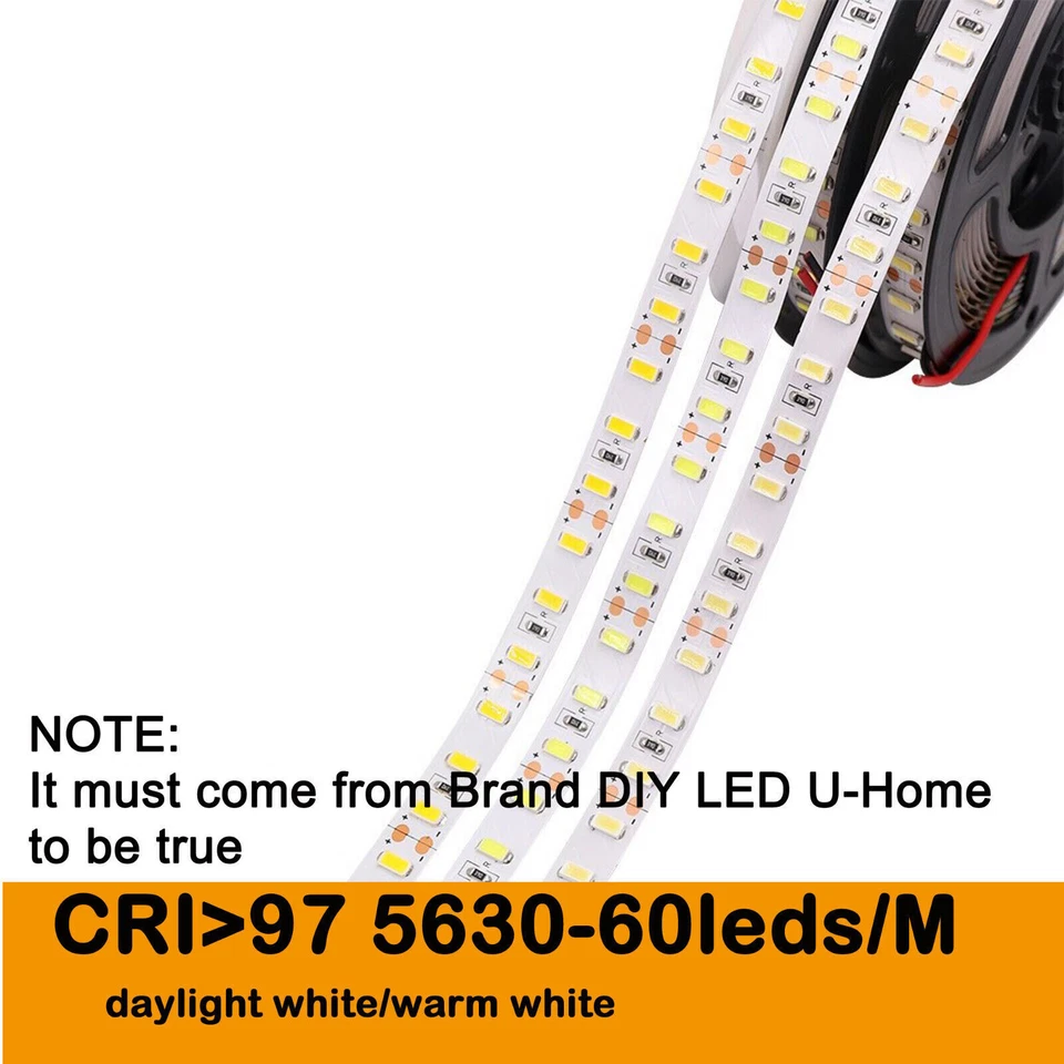 DIY LED U-HOME High CRI 97+ SMD5630 DC12V LED Strip Light Daylight White 5600K - Image 1 of 4