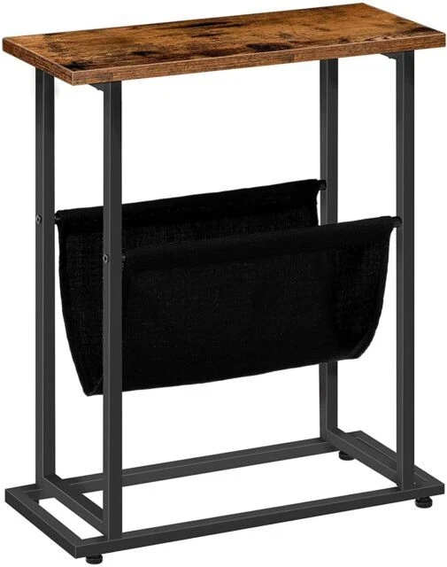Hoobro Wooden Narrow Side Table with Magazine Holder - Rustic Brown/Black (EBF81BZ01)
