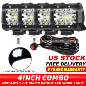 4 PIEZAS Barra de luz de trabajo LED de 4 pulgadas Pods de inundación aptas para Jeep ATV con kit de cables - Imagen 1 de 12