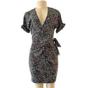 Diane von Furstenberg Arely Wickelkleid Geometrisch Schwarz Seide Kurzarm Damen 4 - Bild 1 von 13