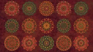 Northcott - Stonehenge Marrakech - 24" Mandala Blocks Panel - Red/Multi - Picture 1 of 9